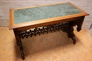 Gothic style center table in walnut and marble