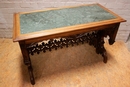 Gothic style Center table in walnut and marble, France 19th century