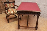 gothic style desk table and arm chair in walnut