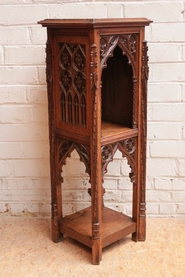 Gothic style pedestal in oak with marble top