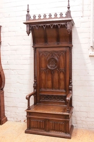 Gothic style tall hall bench in walnut