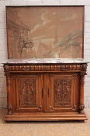 Henri II cabinet in walnut with marble top