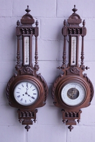 Henri II Clock and barometer walnut