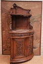 Henri II style Corner cabinet in walnut and marble, France 19th century