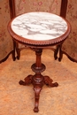 Henri II style Flower table in walnut and marble, France 1900