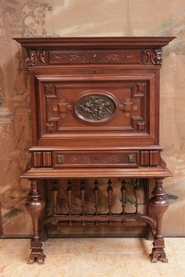 Henri II secretary desk in walnut with cupper and marble