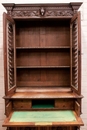 Hunt style Cabinet bookcase secretary desk in Oak, France 19th century
