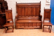 Large gothic style hall bench an matching chairs in walnut