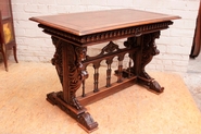 Leather top renaissance style desk table in walnut