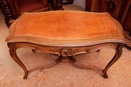 Louis XV Center table in walnut with leather top