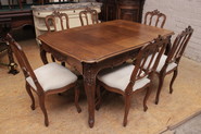 Louis XV Liege table and 6 chairs in oak