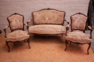 Louis XV sofa set walnut with Aubusson tapistry