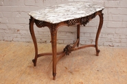Louis XV style center table in walnut with marble top