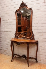 Louis XV style console and mirror in walnut