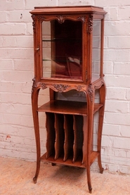 Louis XV style display cabinet in walnut with beveled glass