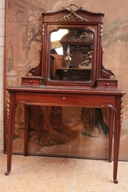 Louis XV vanity in mahogany with gilt accents
