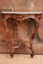 Louis XV style Wall console in walnut and marble, France 19th century