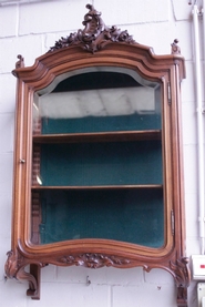 Louis XV wall display cabinet in walnut and beveled glass