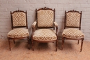 Louis XVI style Arm chair and 2 side chairs in Walnut, France 19th century