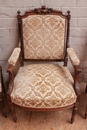 Louis XVI style Arm chair and 2 side chairs in Walnut, France 19th century