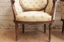 Louis XVI style Arm chairs in Walnut, France 1900