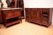 Louis XVI style cabinet and server in mahogany with bronze and marble top