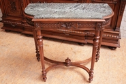 Louis XVI style console in walnut with marble top