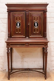 Louis XVI style lady's desk in mahogany and Limoges plaques