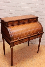 Louis XVI Style roll top desk lady's desk with inlay and bronze