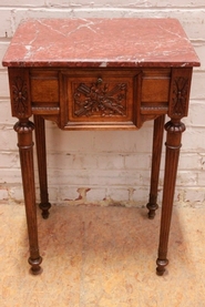 Louis XVI style side table in walnut with marble top