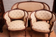 Louis XVI style sofa set in walnut 3pc.