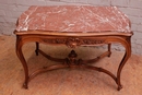 Louis XV style Center table in walnut and marble, France 19th century