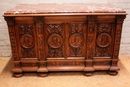 Renaissance style Sideboard in walnut and marble, France 19th century