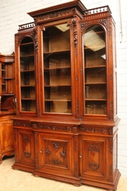 Monumental walnut Henri II bookcase
