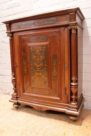 Napoleon III Cabinet i walnut with bronze and cupper marble top