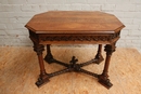 Gothic style center table in Oak, France 19th century