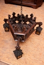 Gothic style Chandelier and wall sconse in Oak, France 19th century