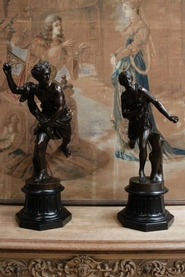 pair bronze statues on marble base stamped COLAS