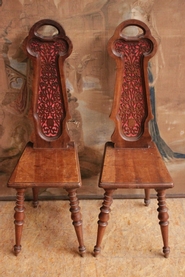 Pair gothic side chairs in walnut