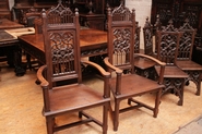 Pair gothic style arm chairs in oak