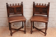 Pair gothic style chairs in walnut