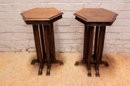 Pair gothic style pedestals/flower tables in walnut
