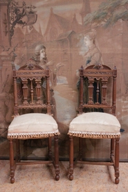 Pair little renaissance side chairs in walnut 