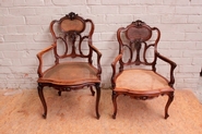 Pair Louis XV arm chairs for her and him walnut