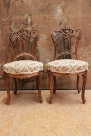 Pair Louis XV side chairs in walnut