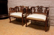 Pair Louis XV style arm chairs walnut