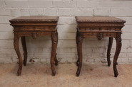 Pair Louis XV/hunt style end tables in oak
