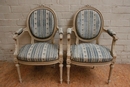 Louis XVI style arm chairs in paint wood, France 1900