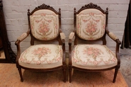 Pair Louis XVI arm chairs with tapistry