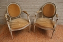 Louis XVI style arm chairs in paint wood, France 1920